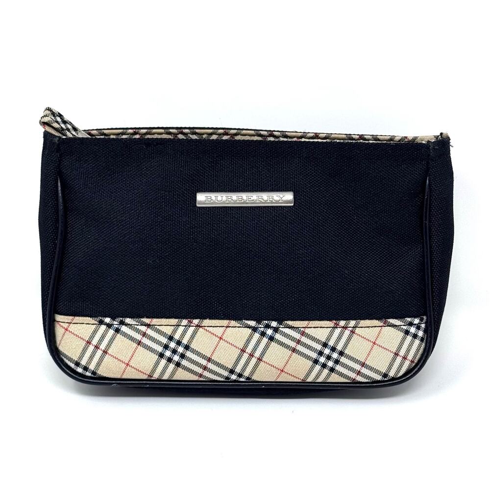 Burberry Black and Beige Plaid Canvas Cosmetic Pouch